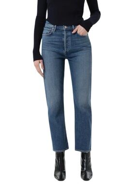 AGOLDE 90s Pinch Waist Straight Leg Ankle Crop Jean Overcast Blue Wash Size 28